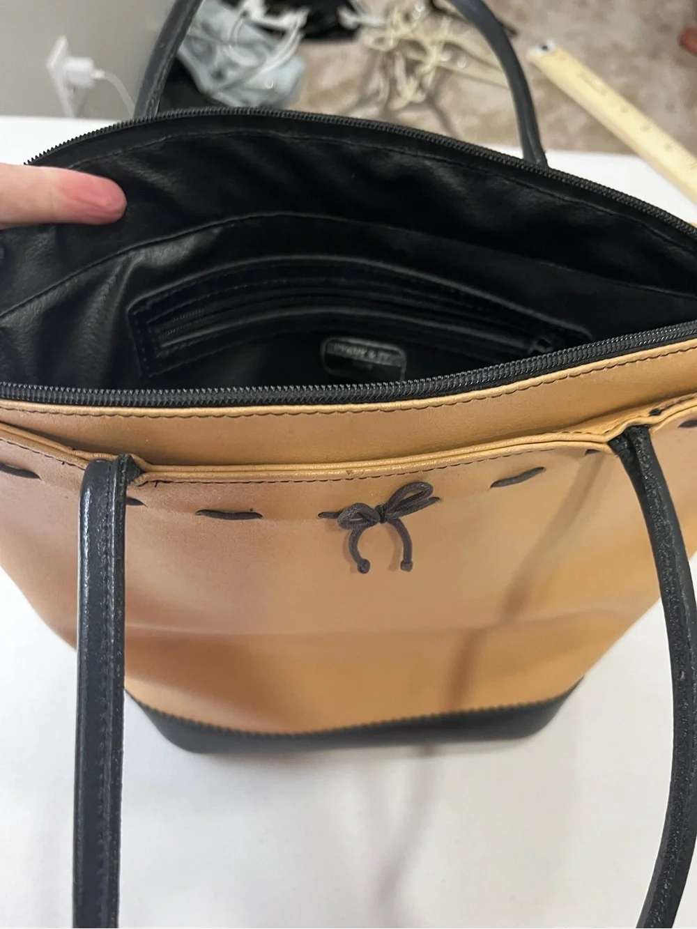 Tiffany & Fred Paris Tan & Black medium Tote Bag Made in France
